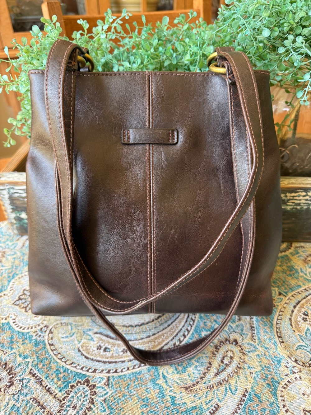 Brown Faux Leather Shoulder Bag Adjustable Strap